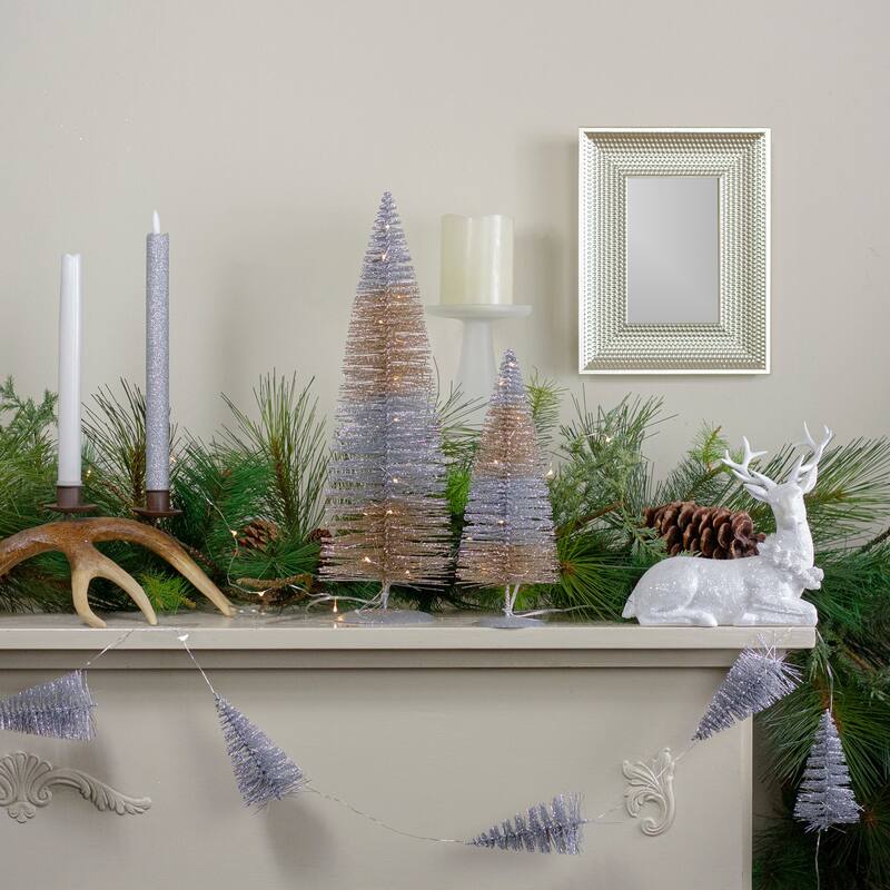 10" LED Lighted B/O Silver and Gold Sisal Mini Christmas Tree Warm